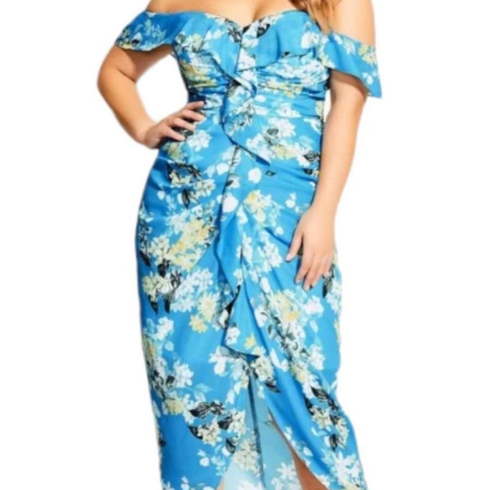 City Chic Blue Floral Midi Dress- NWT